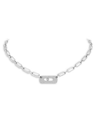 14K Gold Move Link Diamond Gourmette Necklace, 17.71"