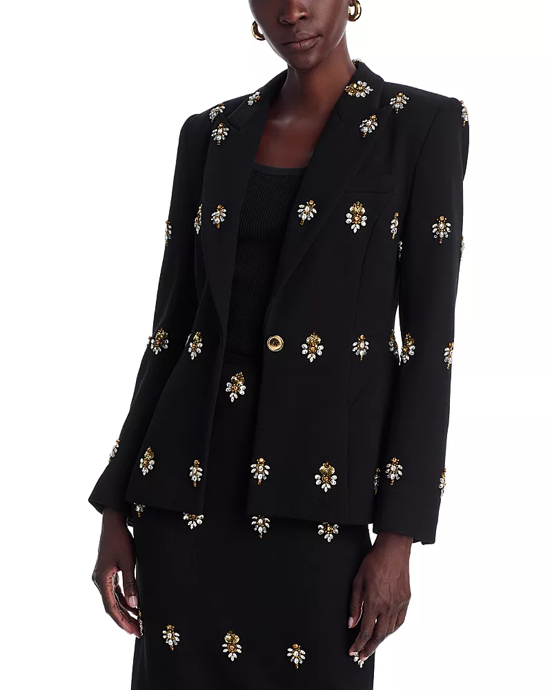 Sergio Hudson Crystal Embroidered Wool Blazer