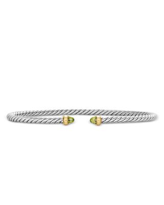 Micro Cable Flex&reg; Bracelet in Sterling Silver with 14K Yellow Gold and Peridot, 2.6mm