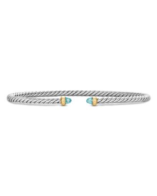 Micro Cable Flex&reg; Bracelet in Sterling Silver with 14K Yellow Gold and Aquamarine, 2.6mm
