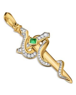 Ouroboros Snake Amulet in 18K Yellow Gold with Emerald and Diamonds, 48mm