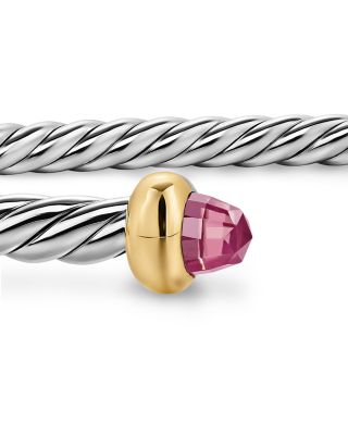 Micro Cable Flex&reg; Bracelet in Sterling Silver with 14K Yellow Gold and Pink Tourmaline, 2.6mm
