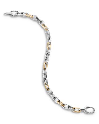 Men's DY Madison&reg; Chain Bracelet in Sterling Silver with 18K Yellow Gold, 6mm