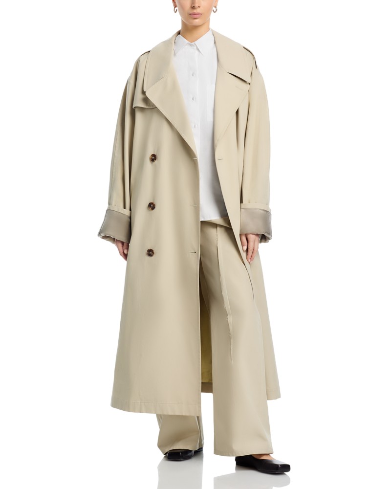 MM6 Maison Margiela Belted Cotton Trench Coat in Ecru