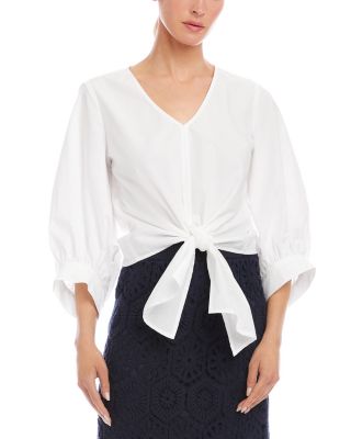 Blouson Sleeve Tie Front Top