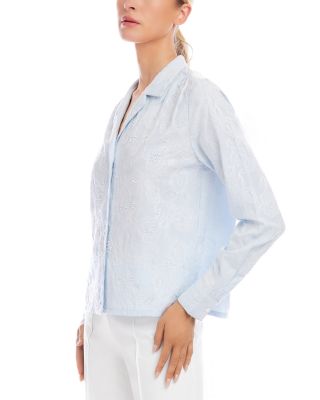 Stripe Long Sleeve Embellished Button Up Shirt