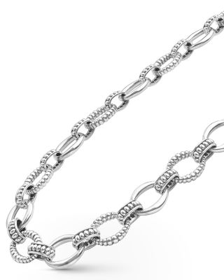 Sterling Silver Signature Caviar Oval Fluted Link Necklace, 18"