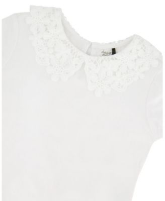 Girls' Short Sleeve Crochet Peter Pan Collar T-Shirt - Little Kid