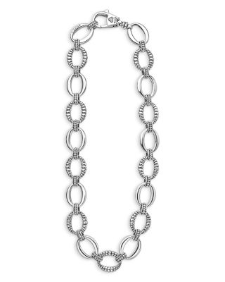 Sterling Silver Signature Caviar Oval Fluted Link Necklace, 18"
