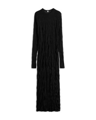 Crinkled Knit Long Sleeve Dress