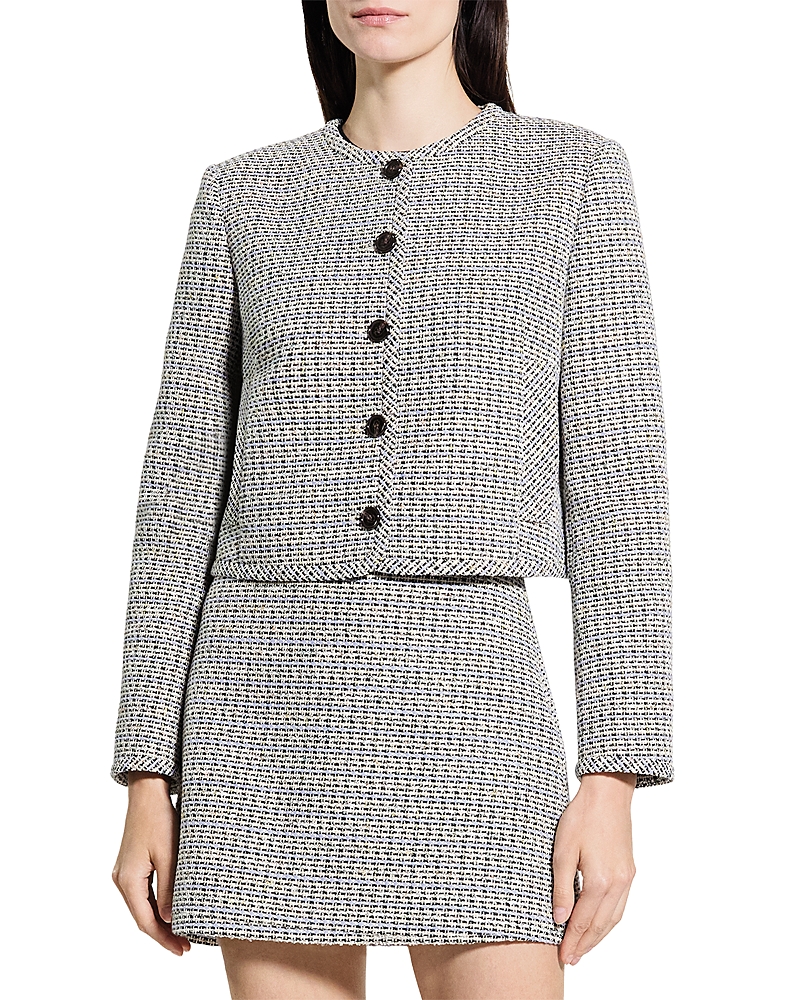 Theory Crewneck Pocket Jacket in Striped Tweed