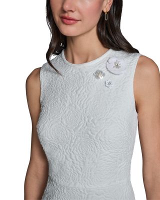 Sleeveless Floral Stretch Jacquard Drop Waist A Line Dress 