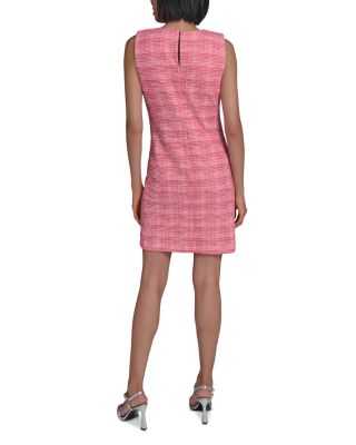 Flower Button Sleeveless Knit Tweed Sheath Dress