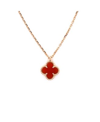  Sweet Alhambra Pendant Necklace 18K Rose Gold and Carnelian, 15.5"