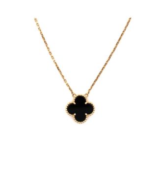  Vintage Alhambra Pendant Necklace 18K Gold and Onyx, 16.25"