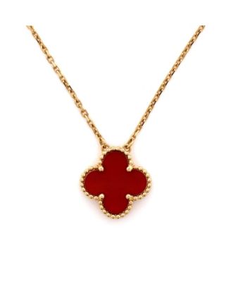  Vintage Alhambra Pendant Necklace 18K Gold and Carnelian, 16.25"