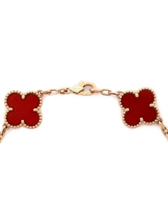  Vintage-like Alhambra 5 Motifs Bracelet Guilloche 18K Rose Gold and Carnelian