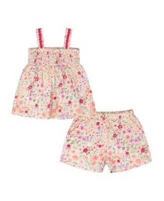 Girls' Tank Top with Smocking and Flowers Shorts Set in Muslin - Big Kid