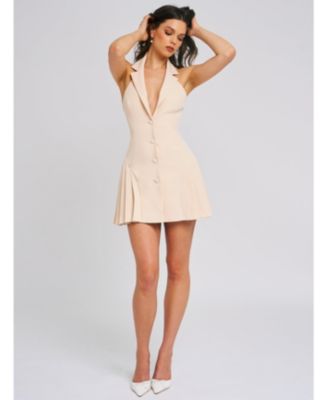  Reyna Halter Neck Pleated Mini Blazer Dress