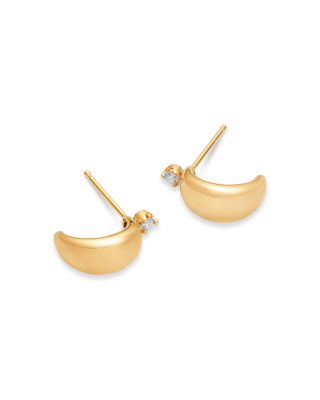 14K Yellow Gold Prong Diamonds Thin Aura Huggie Hoop Earrings