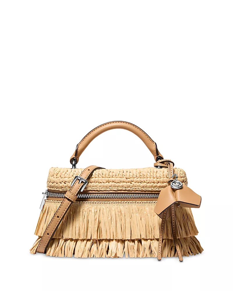 Michael Kors Jana Extra Small Fringed Raffia Crossbody Bag