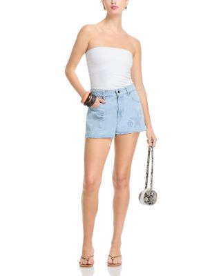 Embossed Star Denim Shorts - Exclusive 