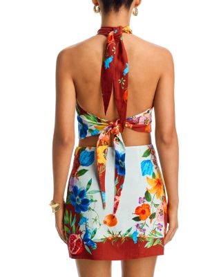 Floral Scarf Halter Top & Mini Skirt Set - Exclusive