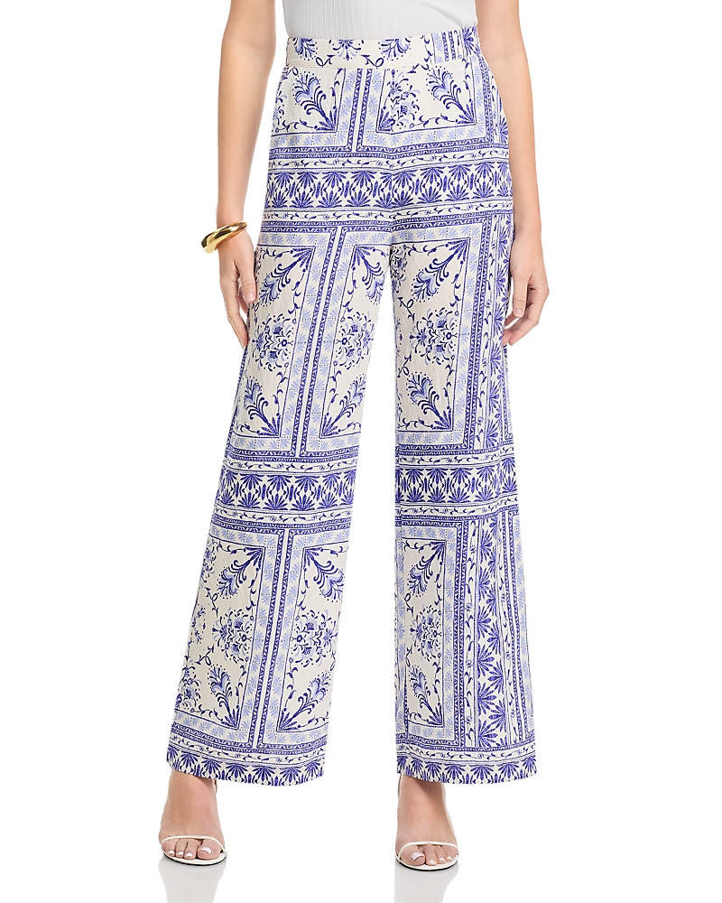 Aqua Floral Border Wide Leg Pants - Exclusive