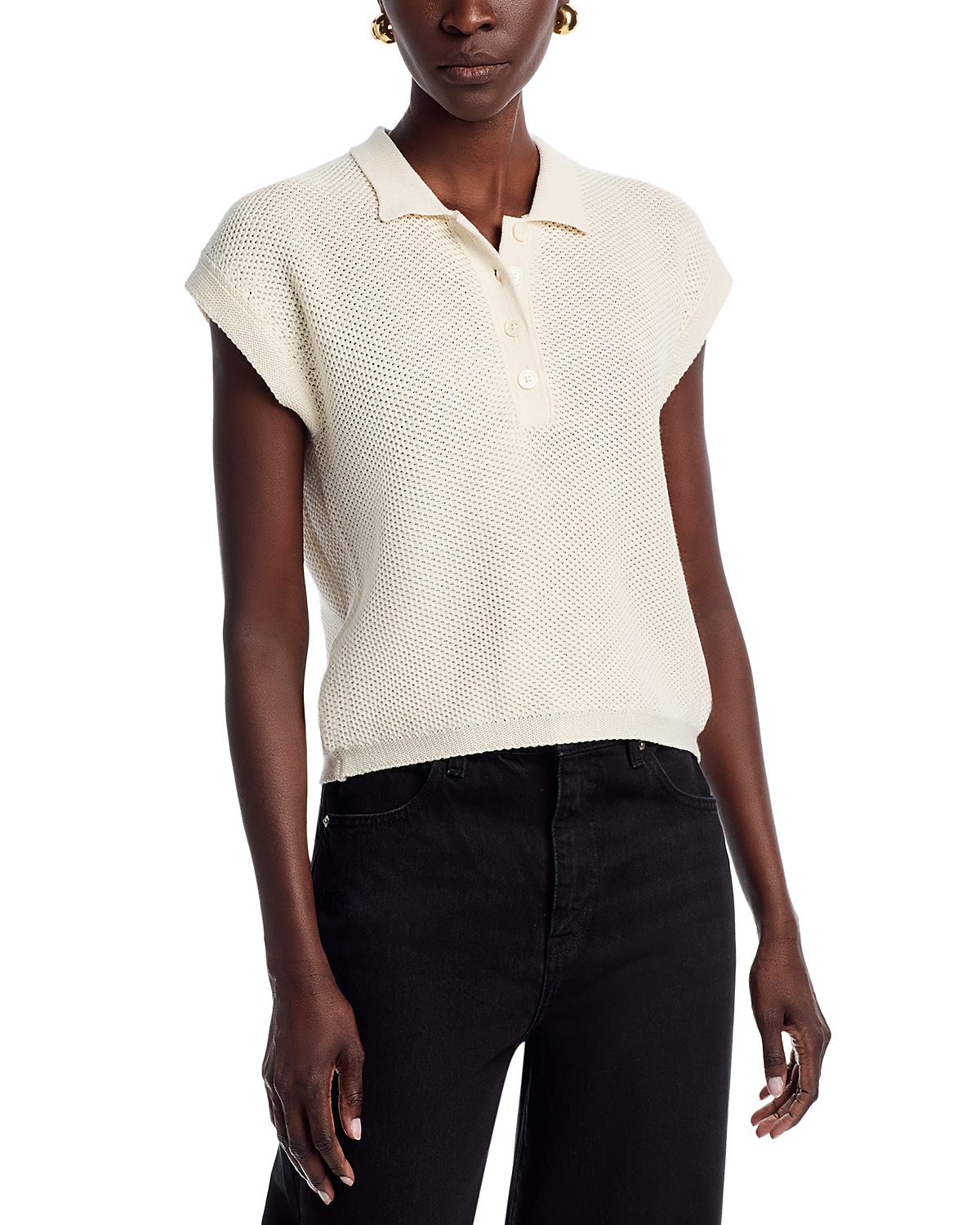 Majestic Filatures Knit Cap Sleeve Polo Top