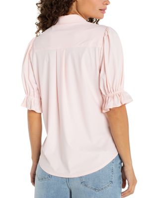 Elbow Puff Sleeve Snap Front Shirt