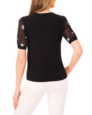 Puff Sleeved Mixed Media Knit Top