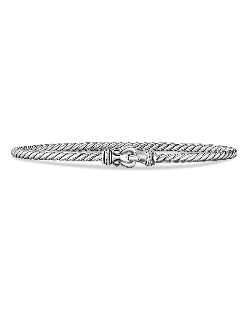 Micro Cable Flex Buckle Bracelet in Sterling Silver with Diamonds, 2.6mm