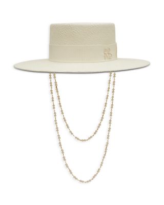 Monogram Embellished White Canotier Hat
