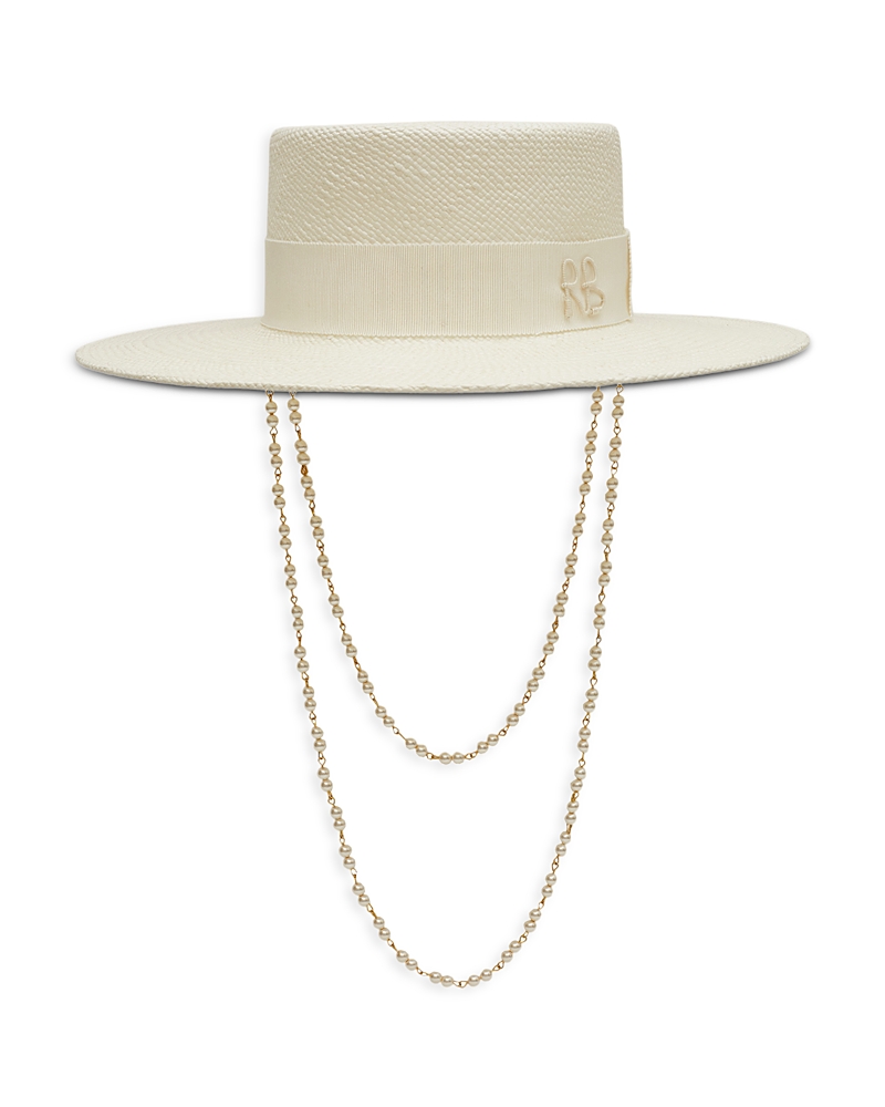 Ruslan Baginskiy Monogram Embellished White Canotier Hat