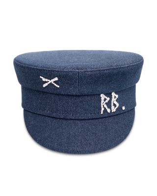 Monogram Embellished Navy Blue Baker Boy Cap