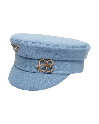 Monogram Embellished Denim Baker Boy Cap