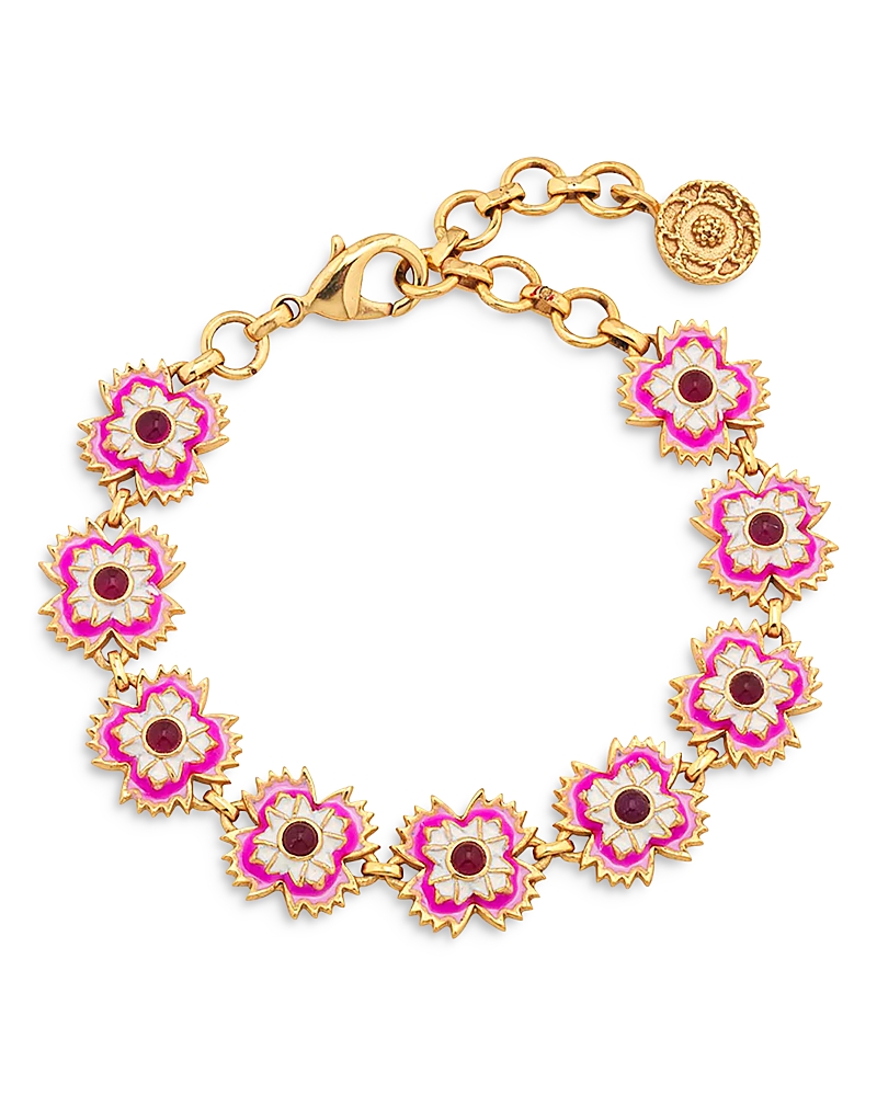 Capucine De Wulf Dianthus Enamel and Pink Jade Bracelet