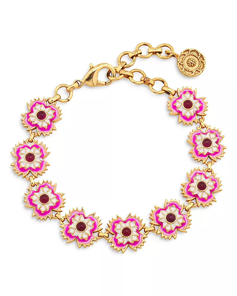 Capucine De Wulf Dianthus Enamel and Pink Jade Bracelet