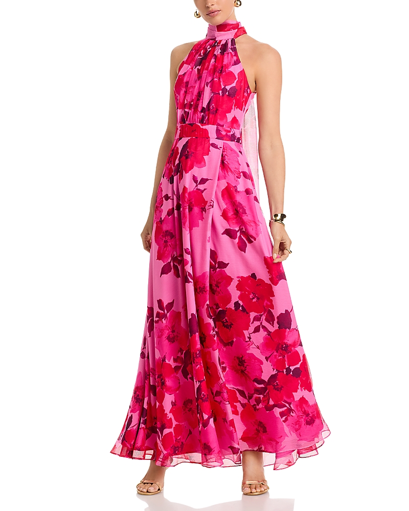 Aqua Floral Halter Neck Maxi Dress - Exclusive