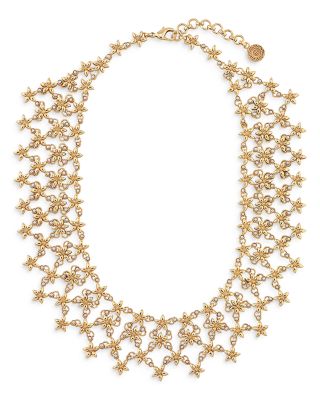 Jasmine Imitation Pearl Flower Statement Necklace, 16-18"
