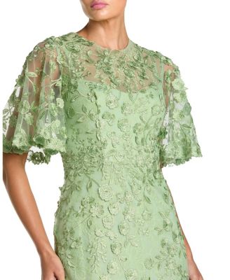  Flutter Sleeve Floral Embroidered Net Gown