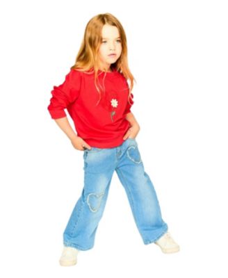 Girls' French Terry Heart and Flower Embroidery Sweatshirt - Big Kid