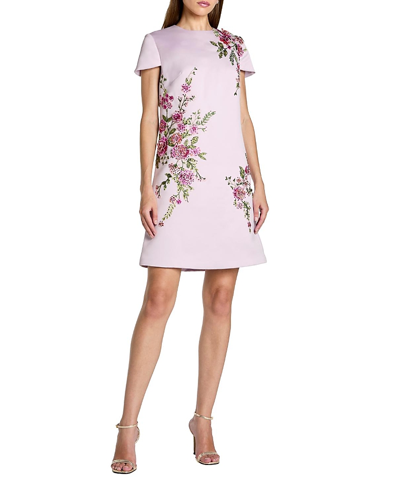 Mac Duggal Cap Sleeve Embroidered Satin Mini Dress