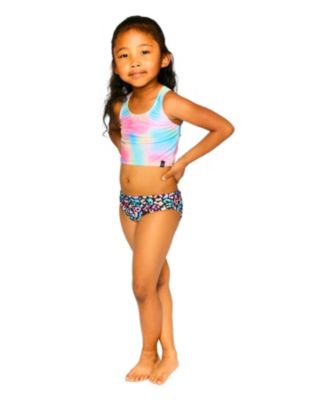 Girls' Two-Piece Crossed Straps Sporty Crop Top Swimsuit - Little Kid