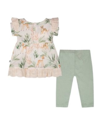 Girls' Muslin Deer Print Tunic and Pointelle Leggings Set - Baby