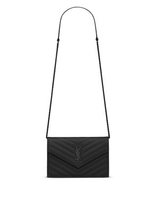 Saint Laurent Cassandre Matelasse Envelope Chain Wallet in Grain Leather