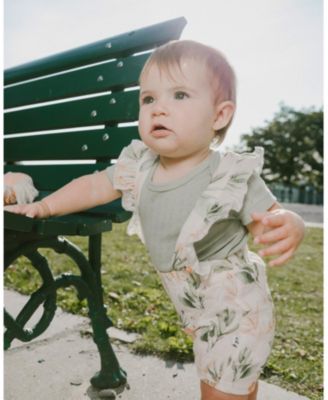 Girls' Pointelle Onesie and Cotton Muslin Peach Deer Printed Shortall Set - Baby