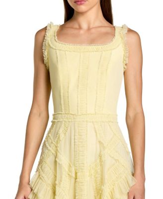 Scoop Neck Sleeveless Mesh Micro Ruffle Midi Dress