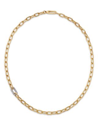 18K White & Yellow Gold Bold Gold Diamond Link Paperclip Chain Necklace, 18"