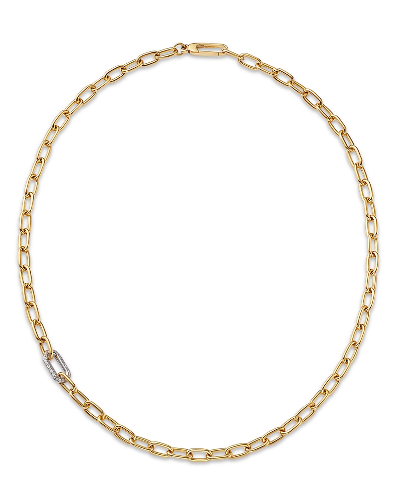 Roberto Coin 18K White & Yellow Gold Bold Gold Diamond Link Paperclip Chain Necklace, 18